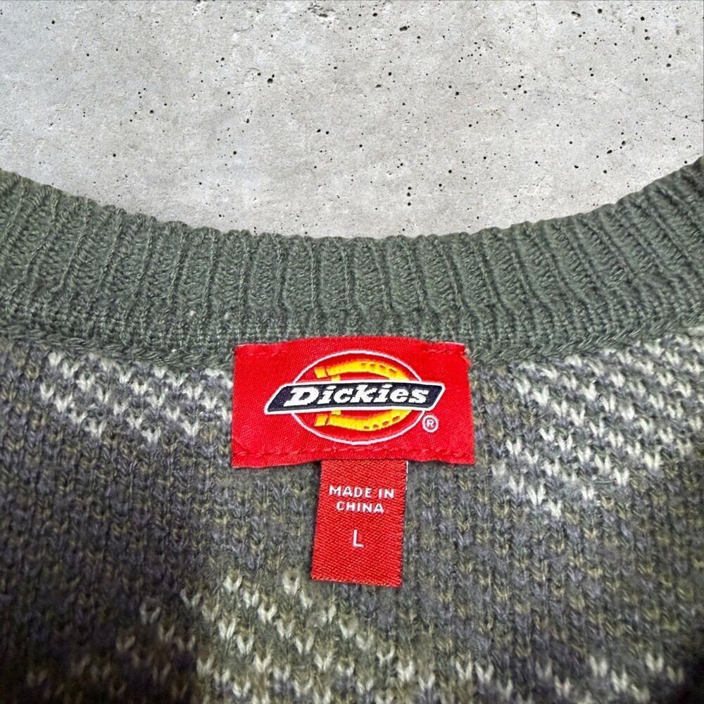 Dickies Girl Camo Knit Sweater Green Pullover Crewneck Acrylic Size L - Picture 7 of 10